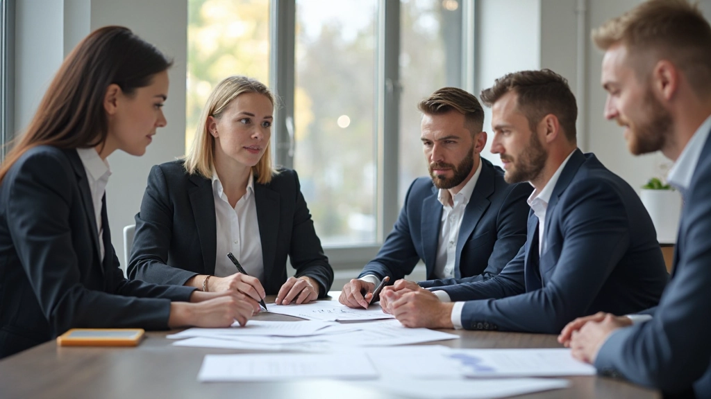 Professional business team conducting strategic planning session in modern conference room