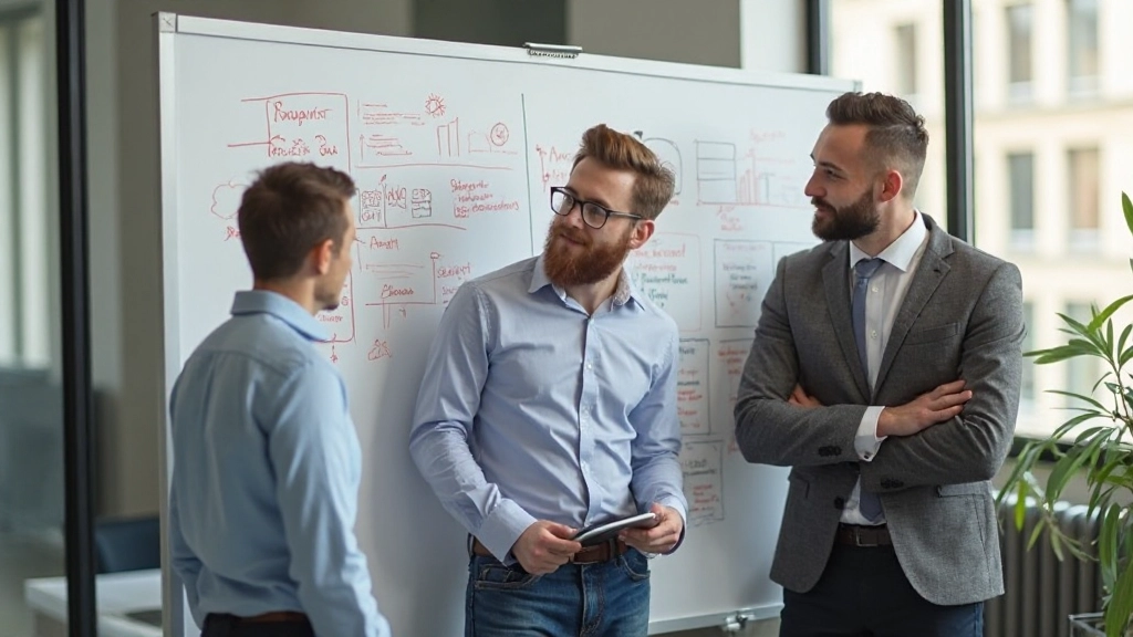 Startup founders collaborating during business mentoring session in modern workspace