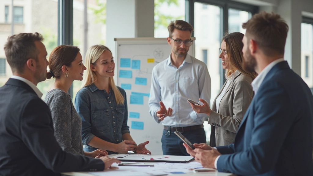 Startup team executing growth strategy and tracking performance metrics in collaborative workspace