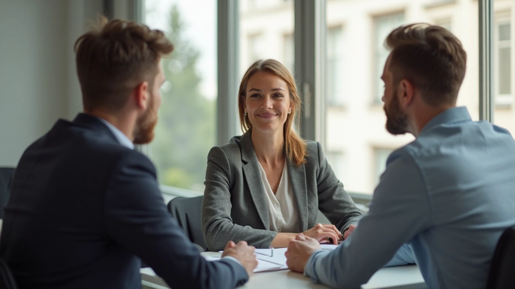 Manager conducting thoughtful one-on-one conversation with team member in collaborative office space